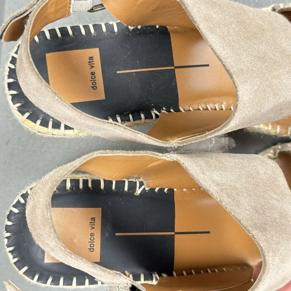 Dolce Vita Sandals Size 9.5 Taupe Espadrille Slingback Wedge Heel Nubuck Leather